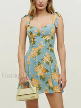 Beach Tie Strap Blue Floral Dress