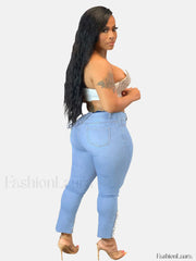 Beading Mid Waist Skinny Jeans Jeans