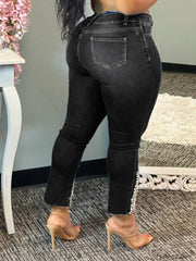 Beading Mid Waist Skinny Jeans Jeans