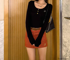 Belted Check Mini Autumn Skirt