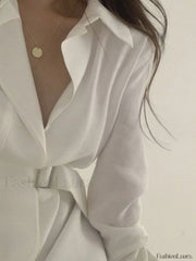 Belted Long Sleeve Shirt Midi Dress Midi Dresses