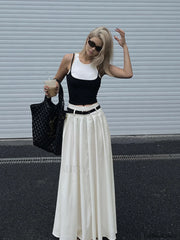 Belted Pleated Graceful Long Skirt Skirts