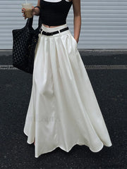 Belted Pleated Graceful Long Skirt White / XS Skirts