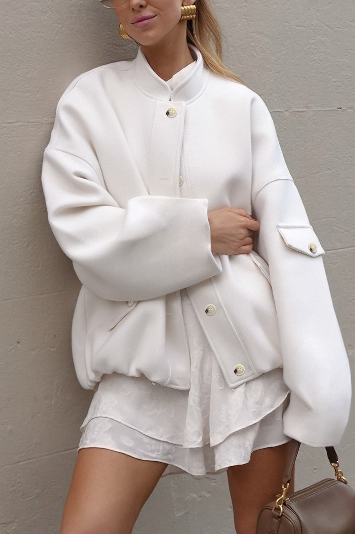 Wool Stand Collar Loose Jacket White / S
