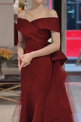 Elegant Wine Off Shoulder Sheath Formal Dress
