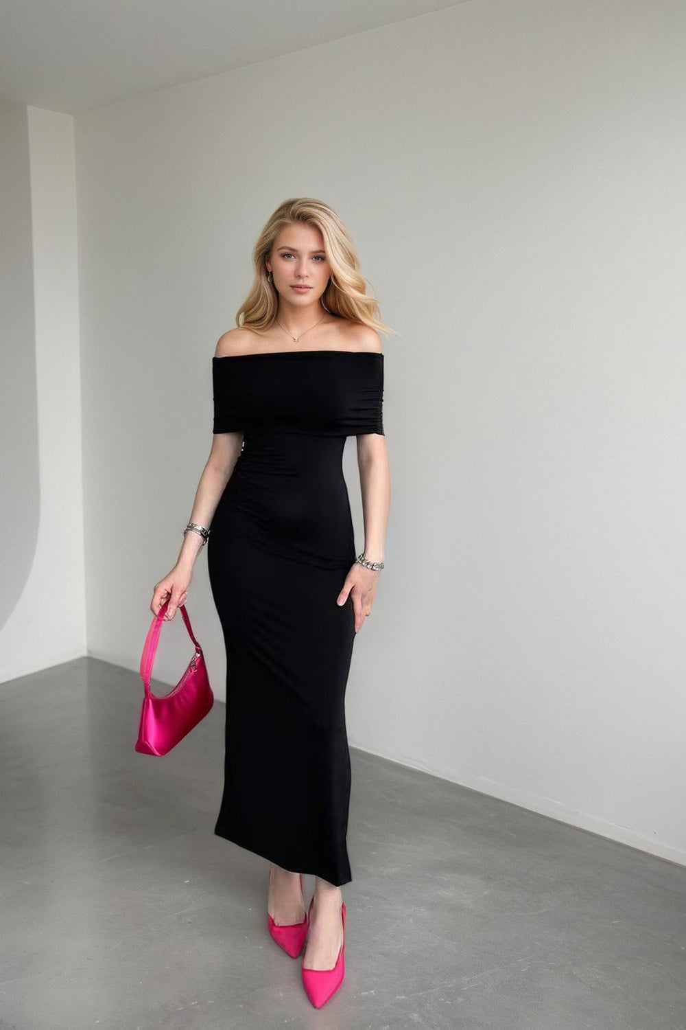 High Waist Off Shoulder Slit Formal Dress