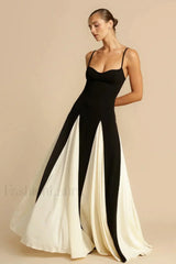 Black and White Contrasting Color Suspender Spice Girl Maxi Dress