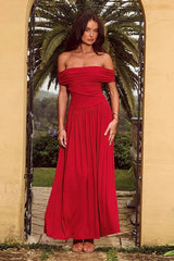 Black One Shoulder Off The Shoulder Tube Top Maxi Dress Red / XS