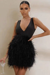 Black Plunge Stylish Front Mini Dress S / Black Party Dresses L