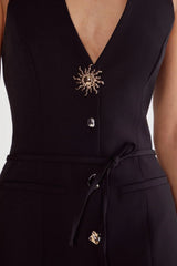 Black V Neck High Waist Slimming Work Dress