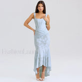 Blue Floral Gathered Maxi Dress