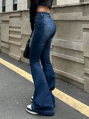 Blue Wash Distressed Stretch Flare Jeans Flare Jeans