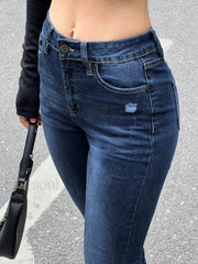 Blue Wash Distressed Stretch Flare Jeans Flare Jeans