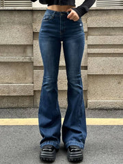 Blue Wash Distressed Stretch Flare Jeans Blue / S Flare Jeans