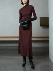 Bodycon Asymmetrical Neck Long Modern Sleeve Ruched Maxi Dress Dresses