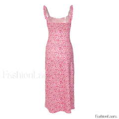 Bohemian Flower Print Ruched Detail Sleeveless Midi Sundress Red Sun Dresses