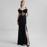 Bow Mesh Spaghetti Maxi Dress Black / XS