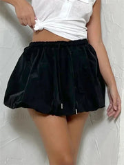 Bubble Drawstring Summer Skirt BLACK / S