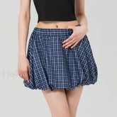 Bubble Plaid Elastic Mini Skirt