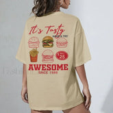 Burgers Chips Back Print Retro Foodie T Shirt Khaki / S