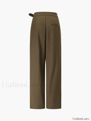 Business Casual Belted Trendy Straight Leg Dress Pants Pants