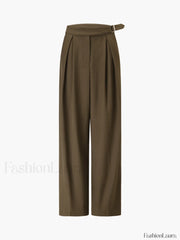 Business Casual Belted Trendy Straight Leg Dress Pants Pants