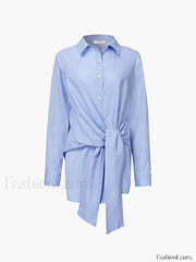 Button Down Graceful Tied Long Shirt Blue / XS Shirts