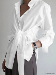 Button Down Graceful Tied Long Shirt White / XS Shirts
