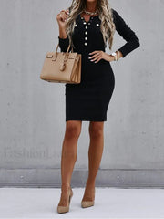 Button Front Long Sleeve Midi Dress Midi Dresses