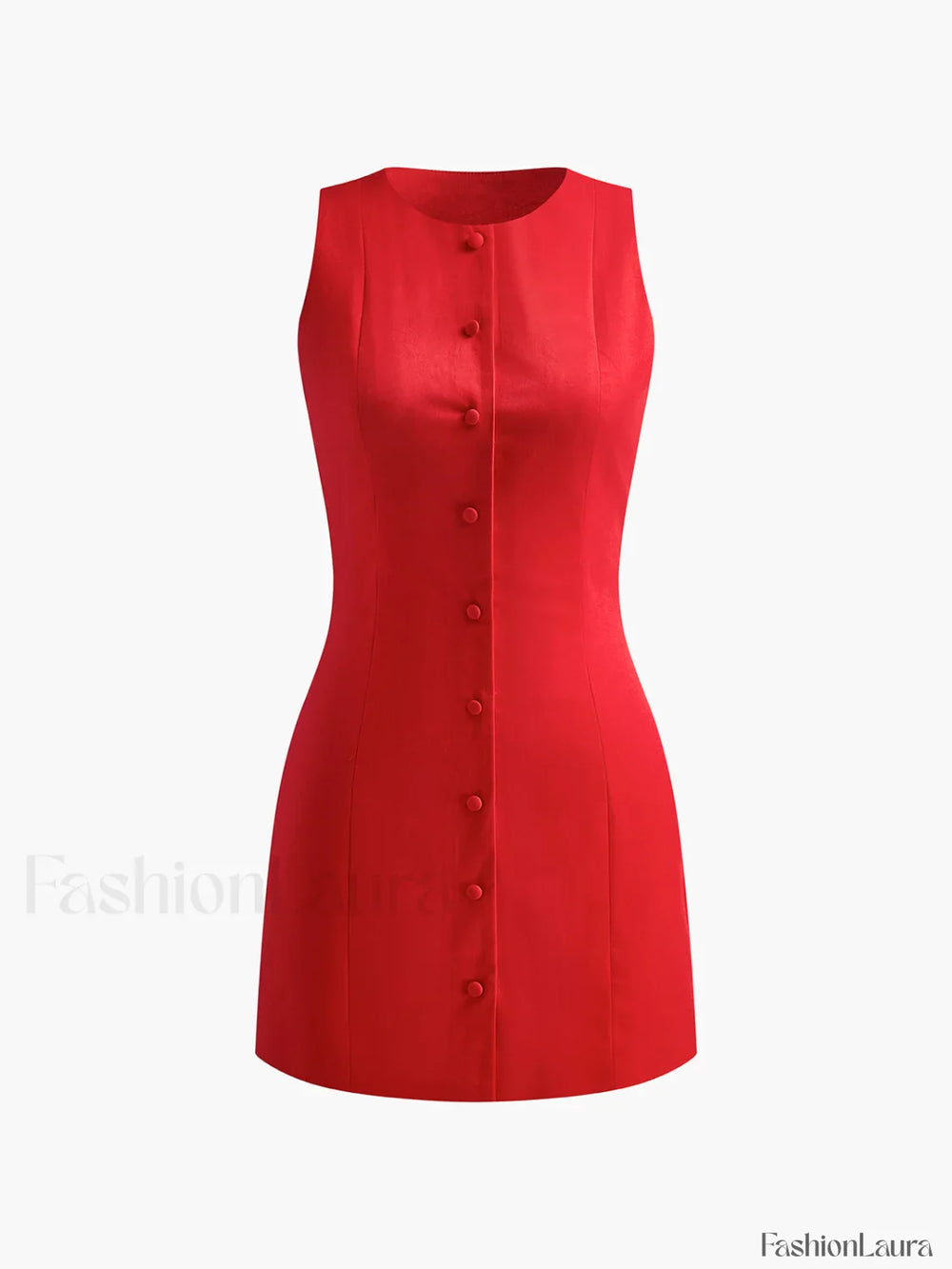 Button Front Sleeveless Short Dress Dresses