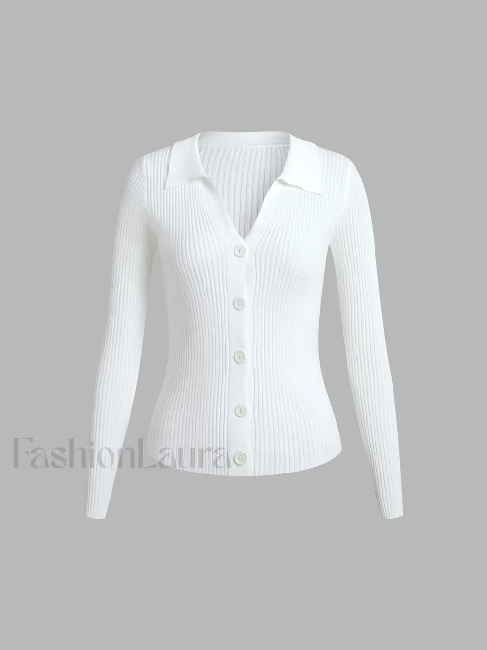 Button Up Graceful Collared Cardigan Sweaters L