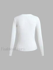 Button Up Graceful Collared Cardigan Sweaters L