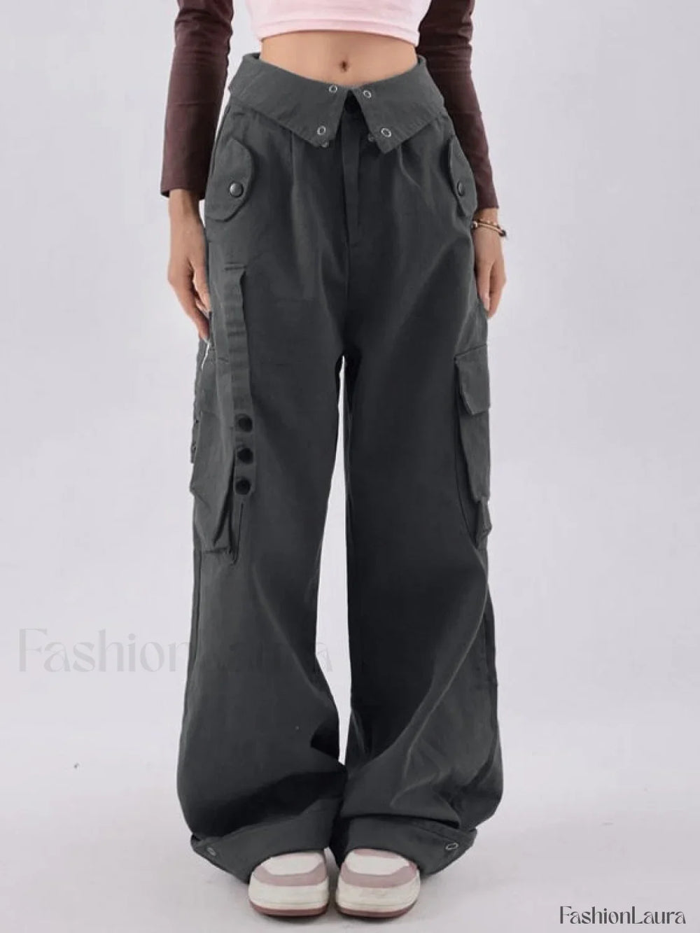 Buttoned High Waisted Cargo Pants Cargo Pants