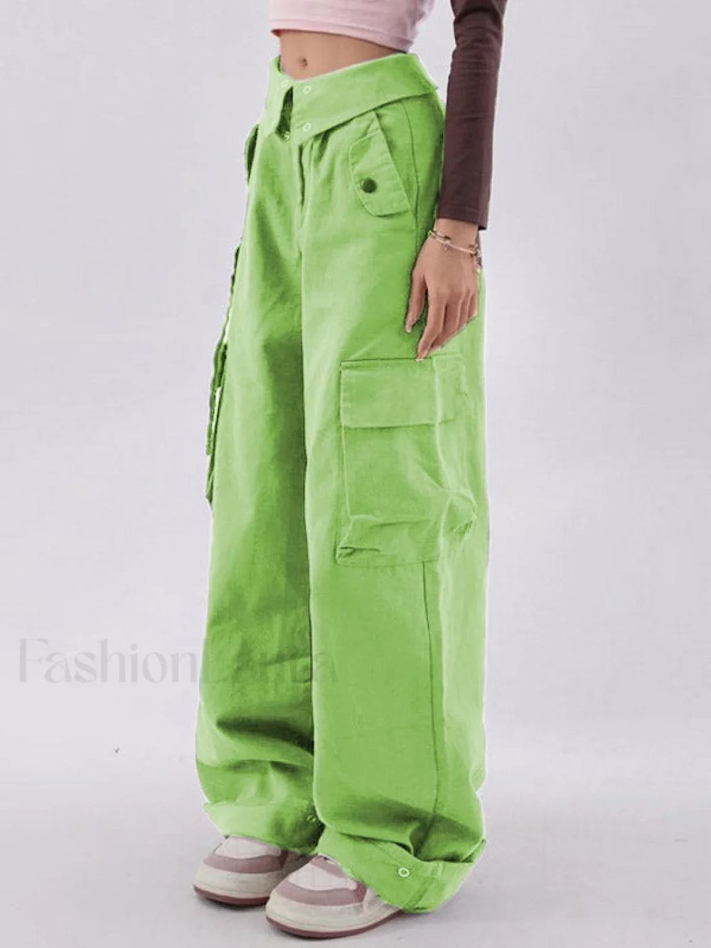 Buttoned High Waisted Cargo Pants Cargo Pants