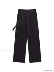 Buttoned High Waisted Cargo Pants Cargo Pants