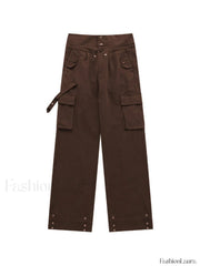 Buttoned High Waisted Cargo Pants Cargo Pants