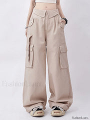 Buttoned High Waisted Cargo Pants Apricot / S Cargo Pants