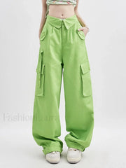 Buttoned High Waisted Cargo Pants Green / S Cargo Pants