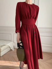 Buttoned Long Sleeve Corset Midi Dress Midi Dresses