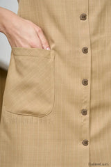 Buttoned Tie Sleeveless Round Neck Work Dress