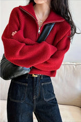 Half Zip Knit Turtleneck Sweater