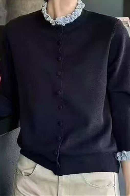 Ruffle Trim Contrast Cardigan