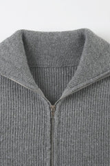 Minimalist Solid Color Double Zipper Stand Collar Sweater
