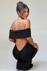 Solid Off Shoulder Ruched Formal Dress