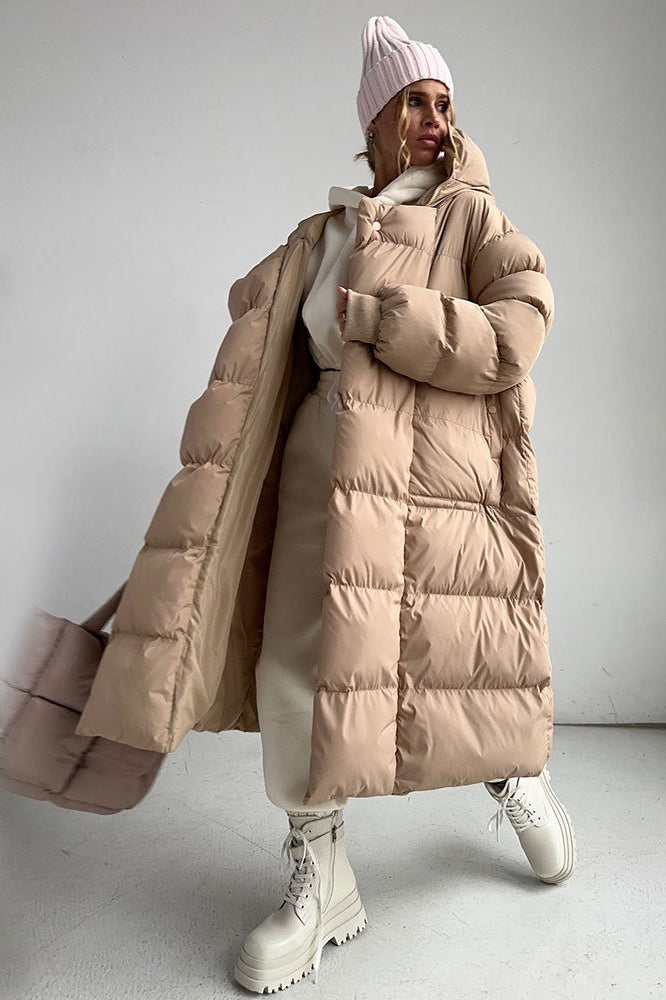 Casual Longline Insulated Puffer Jacket S / Khaki