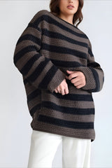 Striped Knit Casual Loose Sweater Grey / S