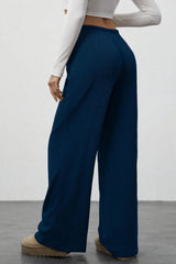 Draped Drawstring Wide Leg Knit Pants