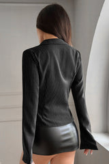 Solid Striped Long Sleeve Blouse