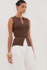Ribbed Sleeveless Knit Cardigan