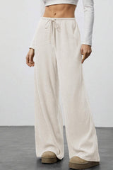 Draped Drawstring Wide Leg Knit Pants